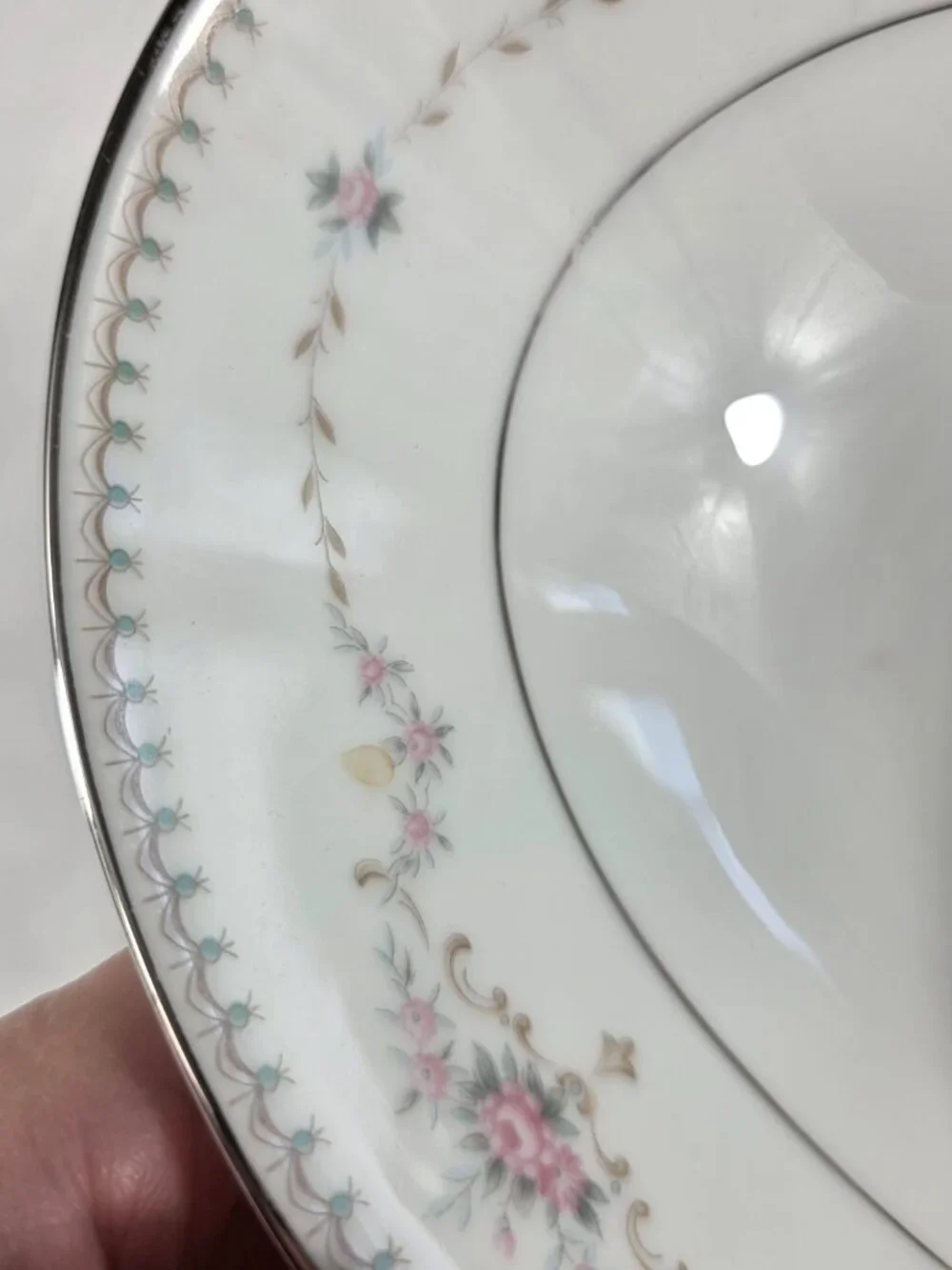 Noritake Fairmont Oval Divided Serving Bowl White with Pink Roses & Green Dots